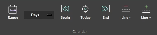 Days and Weeks time-scale menu in the Calendar section of the ProdRoads ribbon