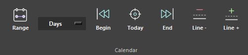 Line minus and Line plus buttons in the Calendar section of the ProdRoads ribbon
