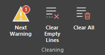 Next Warning button in the Cleaning section of the ProdRoads ribbon