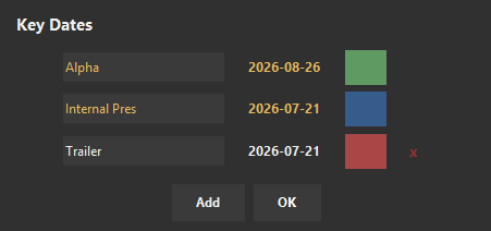 Synchronized key dates shown in gold and locked for editing